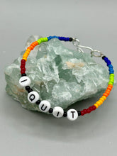 Load image into Gallery viewer, Rainbow Pride beaded bracelet I QUIT Metal wire with hook-eye clasp.
