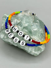 Load image into Gallery viewer, Rainbow Pride beaded bracelet HOT MESS Metal wire with hook-eye clasp.

