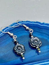 Load image into Gallery viewer, Black metallic floral glass beaded earrings are very versatile in style, you can dress these up or down, they will compliment any outfit.  Measurements: 1 1/4 ” in length
