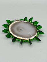 Load image into Gallery viewer, This nature-inspired jewelry is crafted from shimmering glass beads in shades of light and dark green as well as clear iridescent and gold tones. Light and dark green glass leaf beaded anklet and earrings provide intricate detailing. Crafted with metal wire and a barrel screw clasp, they offer a secure fit.
