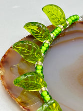 Load image into Gallery viewer, Light Green Glass Leaf Beaded Earrings, Nature Inspired, Summer Jewelry, Hippie Vibes
