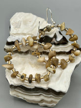 Load image into Gallery viewer, These Natural Bamboo chip and Clear with Gold Glass Beaded Hoop Earrings are a chic combination of neutral colors for versatility, allowing for a unique look whether dressed up or down.  Measurements: 1 1/2&quot; length
