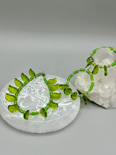 Load image into Gallery viewer, Light Green Glass Leaf Beaded Earrings, Nature Inspired, Summer Jewelry, Hippie Vibes
