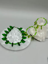 Load image into Gallery viewer, Light Green Glass Leaf Beaded Earrings, Nature Inspired, Summer Jewelry, Hippie Vibes
