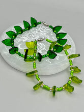 Load image into Gallery viewer, Light Green Glass Leaf Beaded Earrings, Nature Inspired, Summer Jewelry, Hippie Vibes
