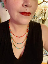 Load image into Gallery viewer, Southwestern Style Inspired Adjustable Choker Beaded Necklace, Turquoise And Red Glass Beads
