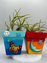 Load image into Gallery viewer, Crescent Moon And Butterfly Decorative Hand-painted Mini Wood Planter For Air Plants, Home Decor Wood Planter
