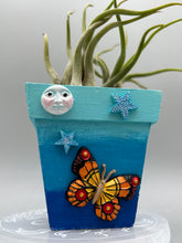 Load image into Gallery viewer, Crescent Moon And Butterfly Decorative Hand-painted Mini Wood Planter For Air Plants, Home Decor Wood Planter

