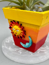 Load image into Gallery viewer, Crescent Moon And Sun Decorative Hand-painted Mini Wood Planter For Air Plants, Home Decor Wood Planter
