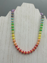 Load image into Gallery viewer, Rainbow Striped Glass Beaded Necklace, Bright Multicolor Beaded Jewelry, LGBTQ Pride Jewelry
