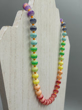 Load image into Gallery viewer, Rainbow Striped Glass Beaded Necklace, Bright Multicolor Beaded Jewelry, LGBTQ Pride Jewelry
