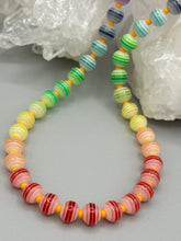 Load image into Gallery viewer, Rainbow Striped Glass Beaded Necklace, Bright Multicolor Beaded Jewelry, LGBTQ Pride Jewelry
