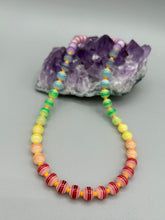 Load image into Gallery viewer, Rainbow Striped Glass Beaded Necklace, Bright Multicolor Beaded Jewelry, LGBTQ Pride Jewelry
