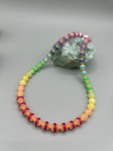 Load image into Gallery viewer, Rainbow Striped Glass Beaded Necklace, Bright Multicolor Beaded Jewelry, LGBTQ Pride Jewelry
