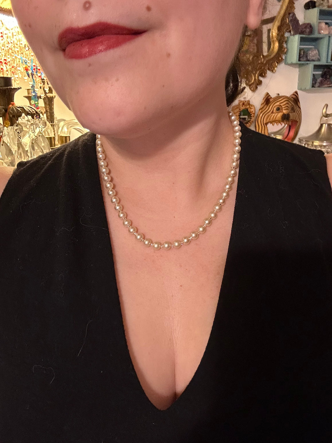 Gold Toned Faux Pearls Beaded Necklace, Shabby Chic, Boho Chic, Nature Inspired