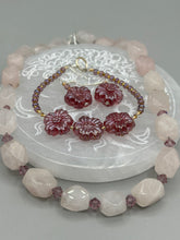 Load image into Gallery viewer, Genuine Natural Stone Rose Quartz Necklace, Light Purple Glass Beaded Princess Style Necklace, Hippie Nature Lovers Necklace
