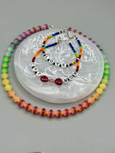 Load image into Gallery viewer, Rainbow Striped Glass Beaded Necklace, Bright Multicolor Beaded Jewelry, LGBTQ Pride Jewelry
