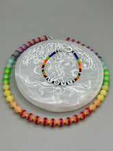 Load image into Gallery viewer, Rainbow Striped Glass Beaded Necklace, Bright Multicolor Beaded Jewelry, LGBTQ Pride Jewelry
