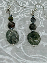 Load image into Gallery viewer, Natural Ruby Zoisite And Black Obsidian Stone Beads, Green Jasper Leaf Pendant Hand Beaded Necklace
