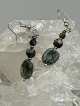 Load image into Gallery viewer, Natural Ruby Zoisite And Black Obsidian Stone Beads, Green Jasper Leaf Pendant Hand Beaded Necklace
