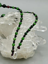 Load image into Gallery viewer, Natural Ruby Zoisite And Black Obsidian Stone Beads, Green Jasper Leaf Pendant Hand Beaded Necklace
