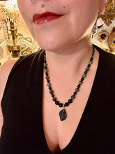 Load image into Gallery viewer, Natural Ruby Zoisite And Black Obsidian Stone Beads, Green Jasper Leaf Pendant Hand Beaded Necklace

