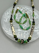 Load image into Gallery viewer, CrNecklace and  Forest Green Magnesite Stone Earrings set
