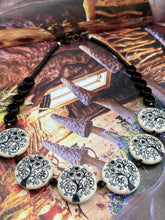 Load image into Gallery viewer, Large Black And White Tree Printed Round Stone Beaded Necklace, Nature Inspired Jewelry With Matching Earrings, Tree of Life Hippie Jewelry
