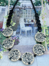 Load image into Gallery viewer, Large Black And White Tree Printed Round Stone Beaded Necklace, Nature Inspired Jewelry With Matching Earrings, Tree of Life Hippie Jewelry
