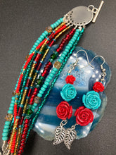 Load image into Gallery viewer, Southwest Inspired Colors Large Chunky Wide Bracelet, Bohemian Gypsy Style Jewelry, Hippie Nature Lover, Boho Shabby Chic, Mexican Colors
