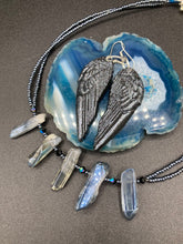 Load image into Gallery viewer, Dark Goth Blue Luster Pendant And Glass Beaded Necklace, Witchy Jewelry
