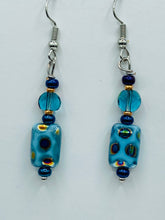 Load image into Gallery viewer, Whimsical Galaxy And Cosmos Blue Purple Glass Beaded Earrings, Shabby Boho Chic, Nature Inspired, Bohemian

