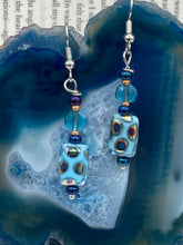 Load image into Gallery viewer, Whimsical Galaxy And Cosmos Blue Purple Glass Beaded Earrings, Shabby Boho Chic, Nature Inspired, Bohemian
