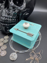 Load image into Gallery viewer, Survived 2020 Keepsake Box, Silver Arrows Wood Keepsake Box, Steampunk Inspired Metal Clock Gears Small Trinket Box
