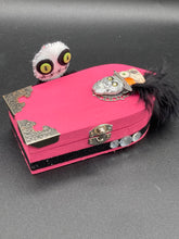 Load image into Gallery viewer, Misfit Small Wood Coffin Ring Box, Gothic Vintage Evil Carnival Ringleader, Calavera De La Muerte
