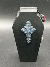 Load image into Gallery viewer, Vintage Inspired Wood Coffin Ring Box or Jewelry Box And Spooky But Cute VooDoo Doll
