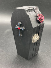 Load image into Gallery viewer, Vintage Inspired Wood Coffin Ring Box or Jewelry Box And Spooky But Cute VooDoo Doll
