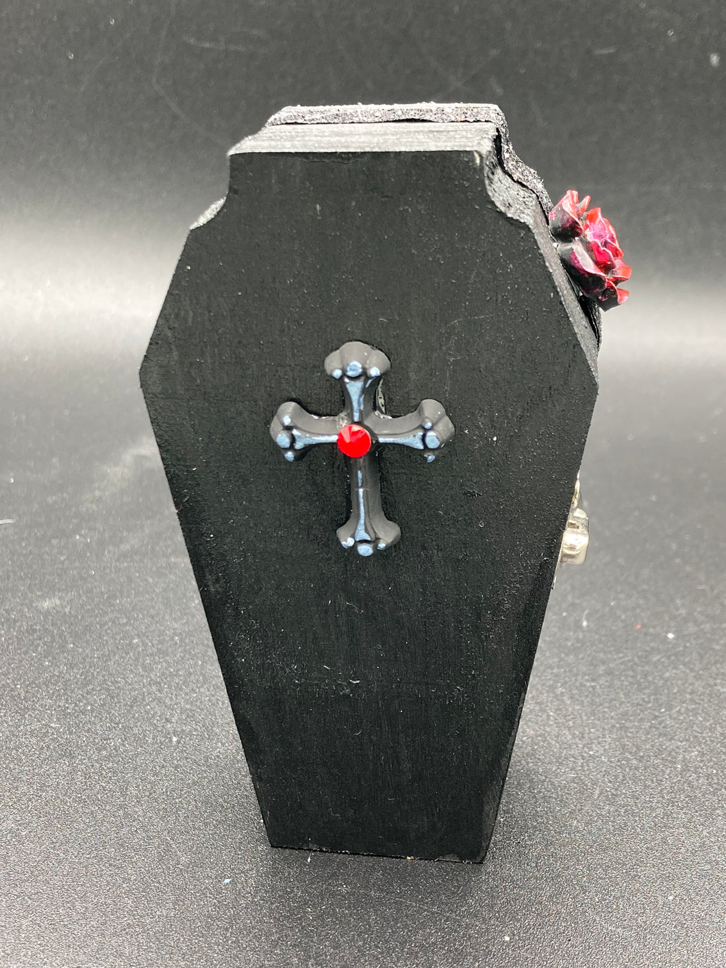 Vintage Inspired Wood Coffin Ring Box or Jewelry Box And Spooky But Cute VooDoo Doll