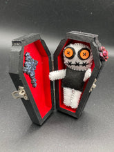 Load image into Gallery viewer, Vintage Inspired Wood Coffin Ring Box or Jewelry Box And Spooky But Cute VooDoo Doll
