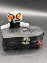 Load image into Gallery viewer, Vintage Inspired Wood Coffin Ring Box or Jewelry Box And Spooky But Cute VooDoo Doll
