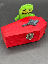 Load image into Gallery viewer, Beetlejuice inspired Lime Green Voodoo Doll stands at 3 1/4&quot; in height.  All lime green with “x” for eyes and mouth sowed shut.  Super spooky but still cute doll.
