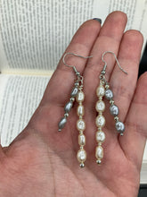 Load image into Gallery viewer, White And Gray Baroque Pearls And Silver Glass Beaded Earrings, Shabby Chic, Boho Chic, Nature Inspired
