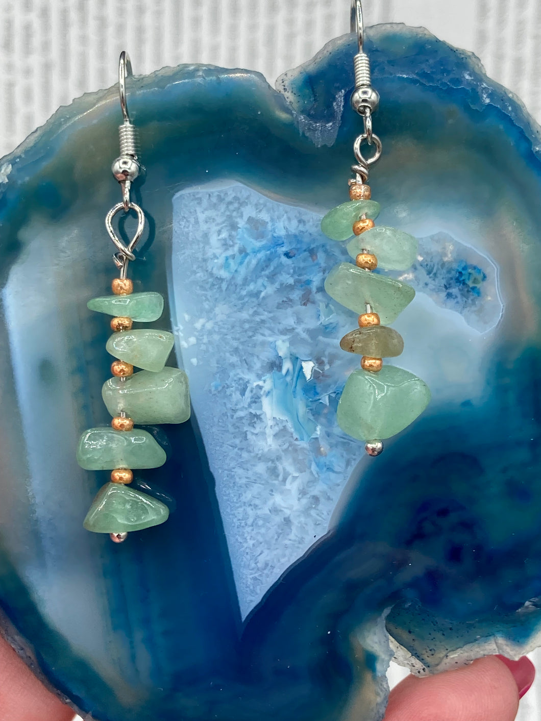 Green Aventurine Chip Beaded Earrings, Hippie Vibe, Shabby Chic, Boho Chic, Nature Inspired, Bohemian