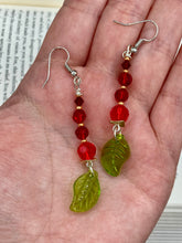 Load image into Gallery viewer, Whimsical Red And Green Beaded Earrings, Hippie Vibe, Shabby Chic, Boho Chic, Nature Inspired, Bohemian
