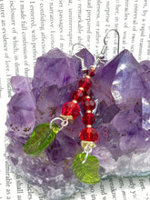 Load image into Gallery viewer, Whimsical Red And Green Beaded Earrings, Hippie Vibe, Shabby Chic, Boho Chic, Nature Inspired, Bohemian
