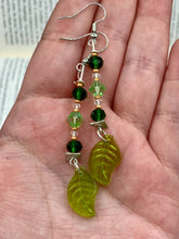 Load image into Gallery viewer, Whimsical Green Beaded Earrings, Hippie Vibe, Shabby Chic, Boho Chic, Nature Inspired, Bohemian
