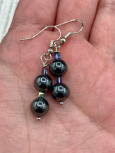 Load image into Gallery viewer, Hematite And Square Glass Beaded Earrings, Shabby Boho Chic, Bohemian
