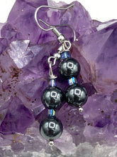 Load image into Gallery viewer, Hematite And Square Glass Beaded Earrings, Shabby Boho Chic, Bohemian
