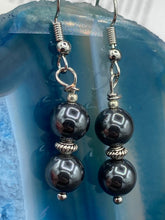 Load image into Gallery viewer, Hematite And Silver Beaded Earrings, Shabby Boho Chic, Bohemian
