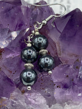 Load image into Gallery viewer, Hematite And Silver Beaded Earrings, Shabby Boho Chic, Bohemian
